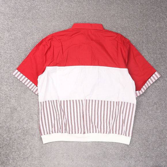 VTG 80s 90s Award Deadstock Large Red White Striped Short Sleeve Collared Shirt - Picture 2 of 9